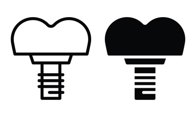 Tooth implant icon with outline and glyph style.