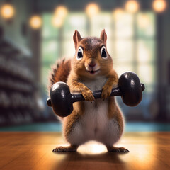 Adorable Squirrel Working out at Gym. Generative ai - 610469213
