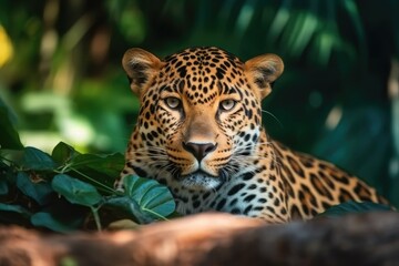 Leopard portrait in the jungle. Created with Generative AI tools