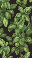 Naklejka na ściany i meble Aromatic Basil Herbs Cartoon Vertical Background Illustration. Healthy Vegetarian Diet. Ai Generated Drawning Background Illustration with Delicious Aromatic Basil Herbs. Generative AI