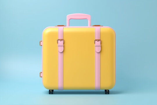Yellow Travel Luggage Case on Blue Background. Generative ai