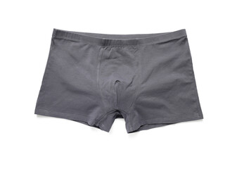 Comfortable gray men's underwear isolated on white, top view