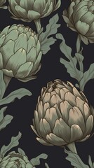 Fototapeta premium Fresh Organic Artichoke Vegetable Cartoon Vertical Background Illustration. Healthy Vegetarian Diet. Ai Generated Drawning Background Illustration with Delicious Juicy Artichoke Generative AI
