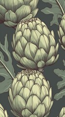 Obraz premium Fresh Organic Artichoke Vegetable Cartoon Vertical Background Illustration. Healthy Vegetarian Diet. Ai Generated Drawning Background Illustration with Delicious Juicy Artichoke Generative AI