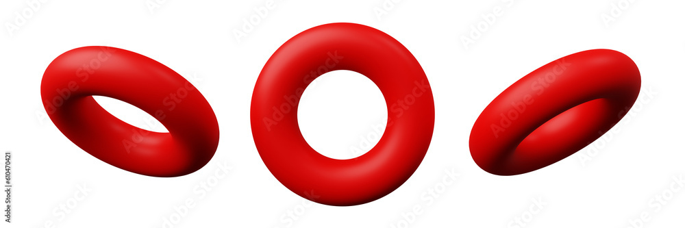 Fototapete 3d torus or ring red realistic rendering of basic geometry object