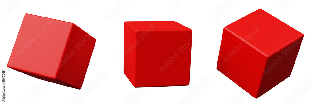 Fototapete 3d cube red realistic rendering of basic geometry object