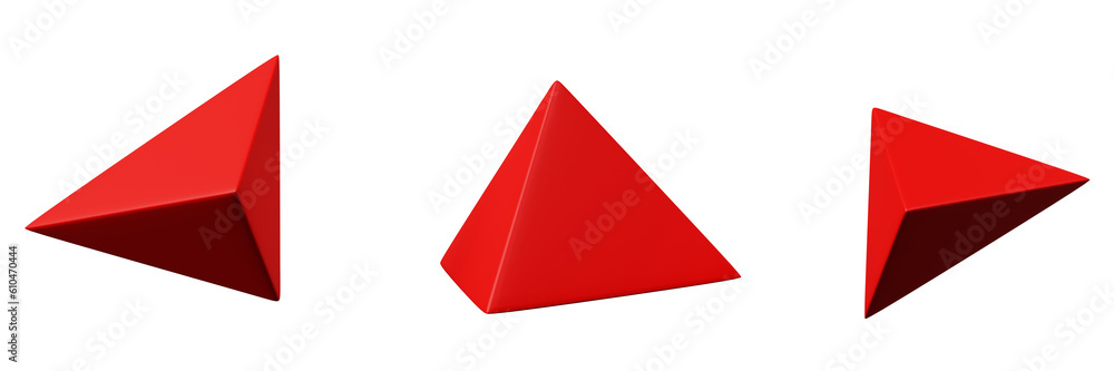 Fototapete 3d 3 side pyramid red realistic rendering of basic geometry object