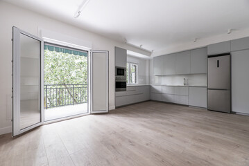 Kitchen with large empty space for living room