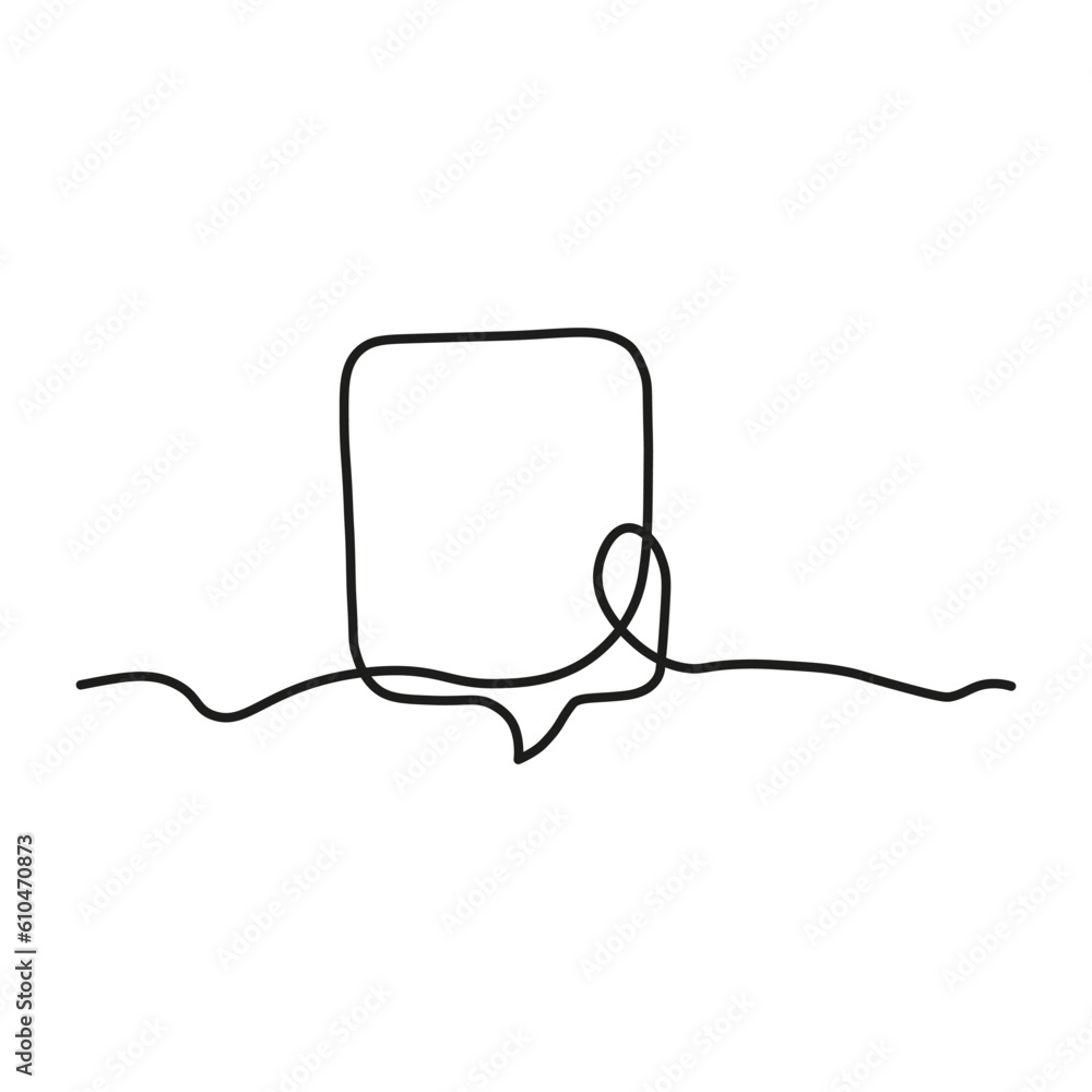 Poster continuous one line drawing of speech bubble, picture made of single line. vector illustration. stoc