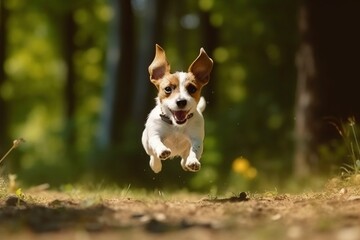 Portrait cute dog running on the garden AI Generative