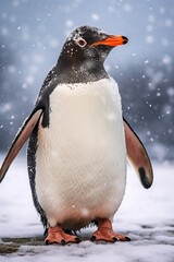 Portrait penguin standing in snowy hills AI Generative