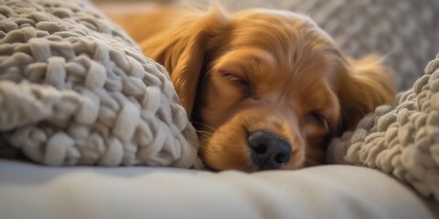 Portrait cute dog sleeping on sofa AI Generative
