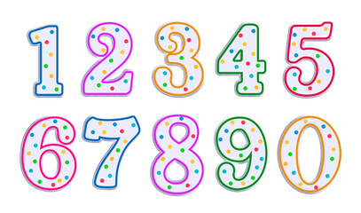 Birthday numbers set vector design. Birthday number elements party and event decoration isolated in white background. Vector illustration cake topper collection.