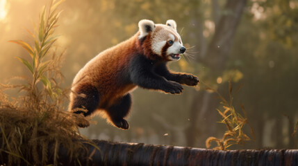 cute red panda jump