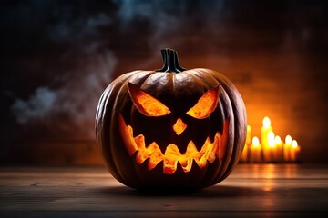 Scary jack o lantern with candles made with Generative AI