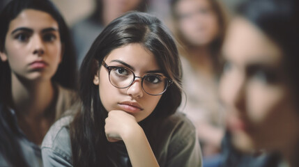 Obraz premium teenage girls and boys, bad mood anger and hate, upset and disappointed or arrogance or unfriendly loud behavior, teens with friends