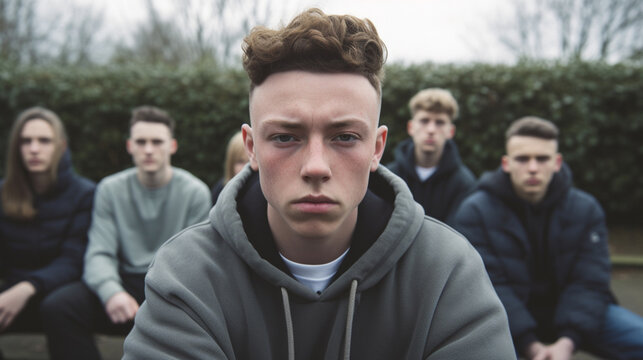 teenage girls and boys, bad mood anger and hate, upset and disappointed or arrogance or unfriendly loud behavior, teens with friends