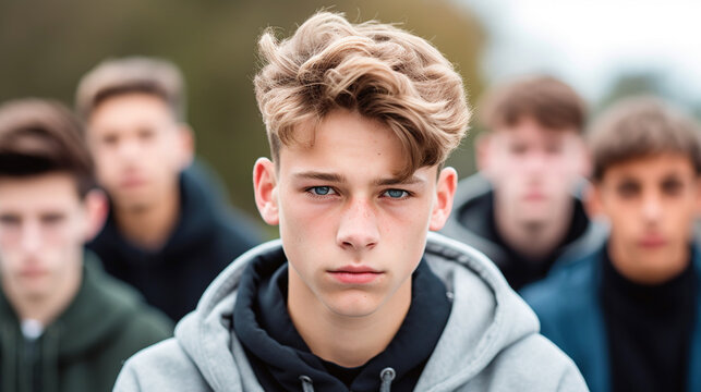 teenage girls and boys, bad mood anger and hate, upset and disappointed or arrogance or unfriendly loud behavior, teens with friends