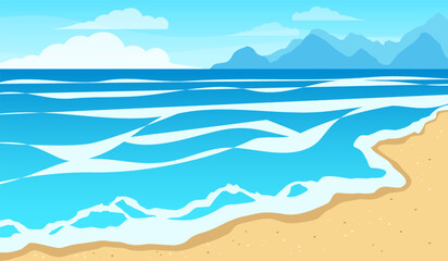Fototapeta na wymiar Vector illustration of a beautiful summer landscape of sandy beach by the sea