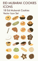 18 Eid mubarak cookies vector icon set