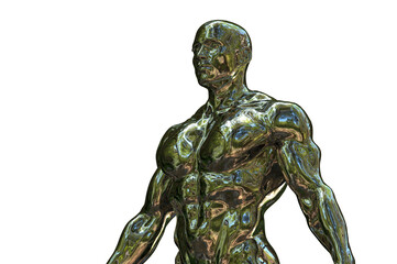 3D render. Golden torso of a naked athletic man on a white background.