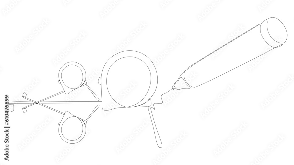 Poster one continuous line of ruler tape drawn by with felt tip pen. thin line illustration vector concept 