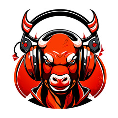 Red Bull listens to music on headphones.
