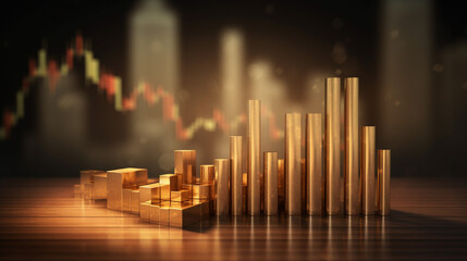 stock financial chart made of gold bars shining light