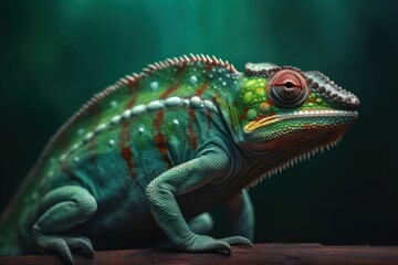 Beautiful green chameleon lizard family. A symbol of adaptation to change. AI generated, human enhanced