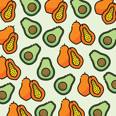 Papaya and avocado pattern design or background