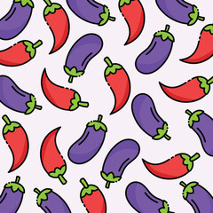 Chili pepper and eggplant pattern design or background