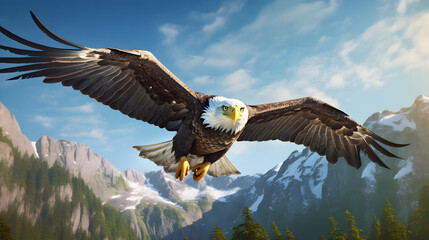 Fototapeta premium A bald eagle flying. Generative AI.