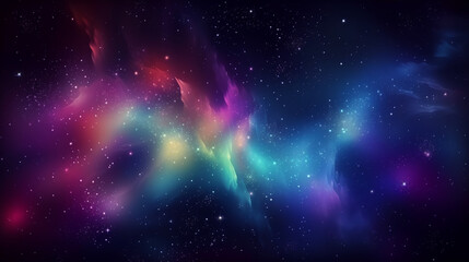 Fundo vetorial espacial com nebulosa realista e estrelas brilhantes. Galáxia colorida mágica com poeira estelar