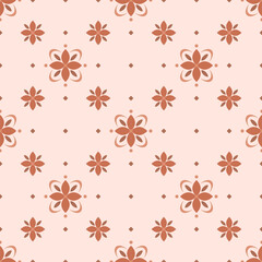In this seamless pattern, arrangement of large and small orange flowers arranged alternately on an orange background. And decorated with orange diamonds, looks beautiful and refined.