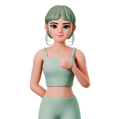 Sport Girl Character Showing Thumbs up gesture with Right hand, 3D Character Render Illustration