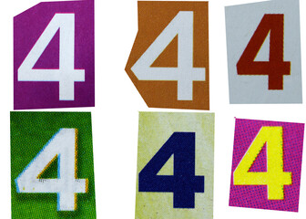 Number 4 magazine cut out font, ransom letter, isolated collage elements for text alphabet, ransom note