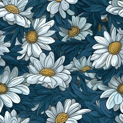 Seamless pattern of delicate leaves and flower