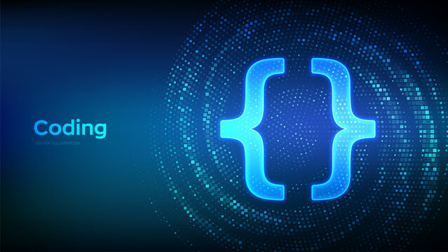Programming code. Coding or Hacker background. Programming code icon made with binary code. Virtual tunnel warp made with digital code. Data Flow. Vector Illustration.