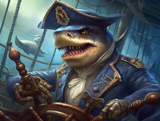 Saw Fish Wear Pirate Hat Character Illustration AI Generated