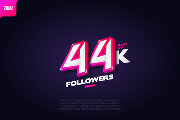 celebration of 44k followers with realistic 3d number on dark background
