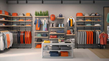 Clothing retail store, including clothing, accessories, yoga equipment, sports shoes, casual wear, available for both men and women.Generative Ai.