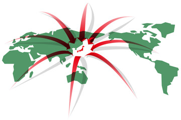 八方から日本にのびる矢印の世界地図　ベクターイラストレーション