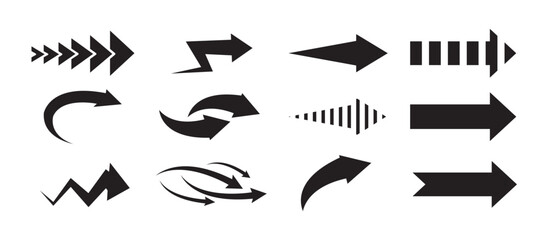 Arrows set black icons isolated on white background. Arrow icon. Arrow vector collection. Arrow. Cursor. Modern simple arrows. Vector