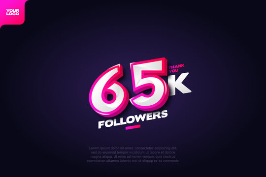 celebration of 65k followers with realistic 3d number on dark background
