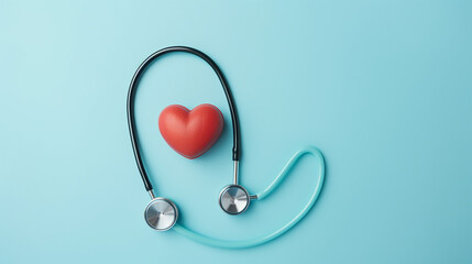 heart with stethoscope on blue background, concept of love and women's health