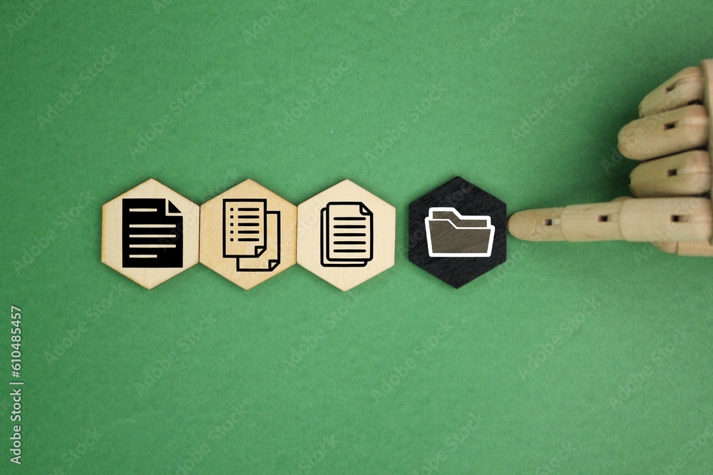Poster file icons are arranged into folders. concept document management system or dms. the concept of stor