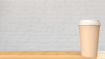 The coffee on wood table for Background concept 3d rendering