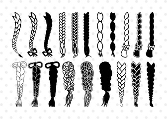 Hair Braided Silhouette, Hair Braided SVG, Braided Svg, Braided Hair Svg, Fashion Svg, Hair Braided Bundle, SB00195 - obrazy, fototapety, plakaty