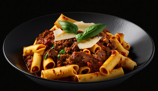 prato de macarronada com carne delicioso 