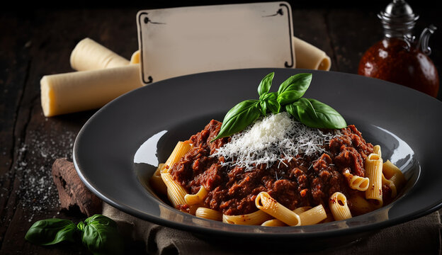 prato de macarronada com carne delicioso 
